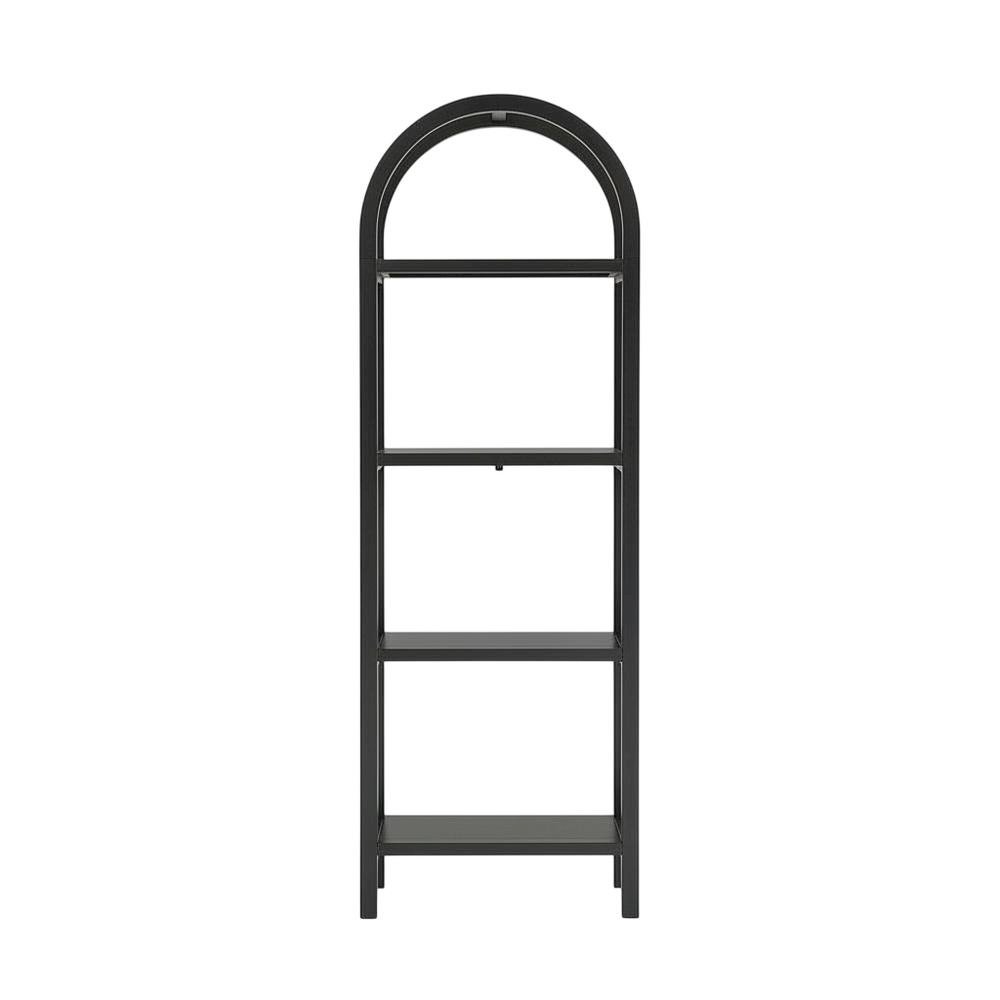 Black Narrow Arched Bookshelf, Elevated Shelves, Engineered Wood Construction. Picture 4