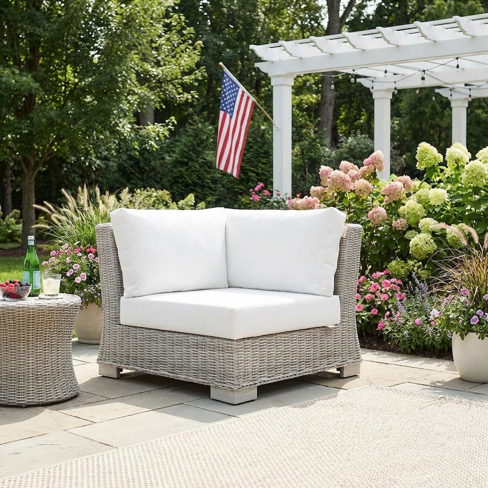 Outdoor Patio Wicker Rattan Corner Chair With Cushioned Seat And Backrest. Picture 3