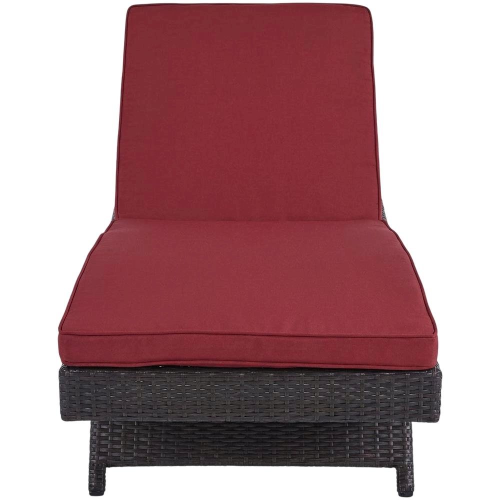 Outdoor Patio Chaise In Neutral Fabric With Cushioned Comfort For Relaxing. Picture 4