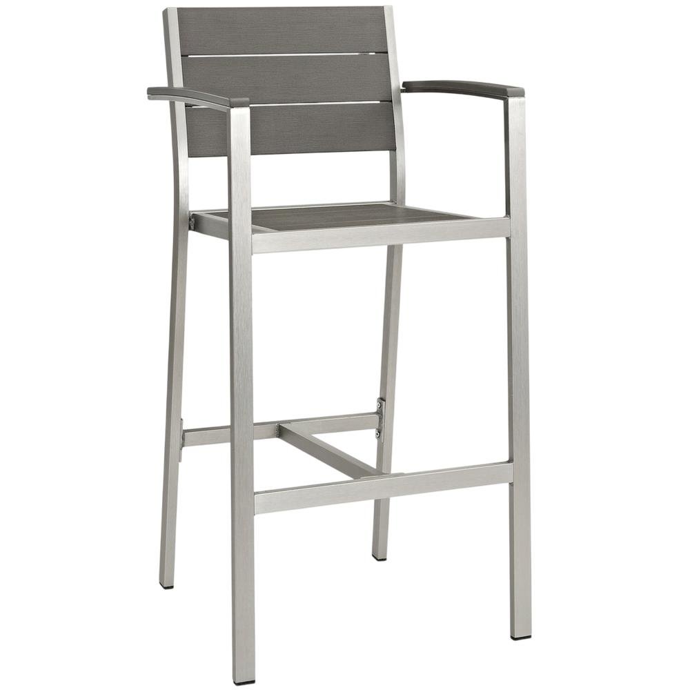 Aluminum Outdoor Bar Stool With Armrests And Back Support For Patio Lounge. Picture 1