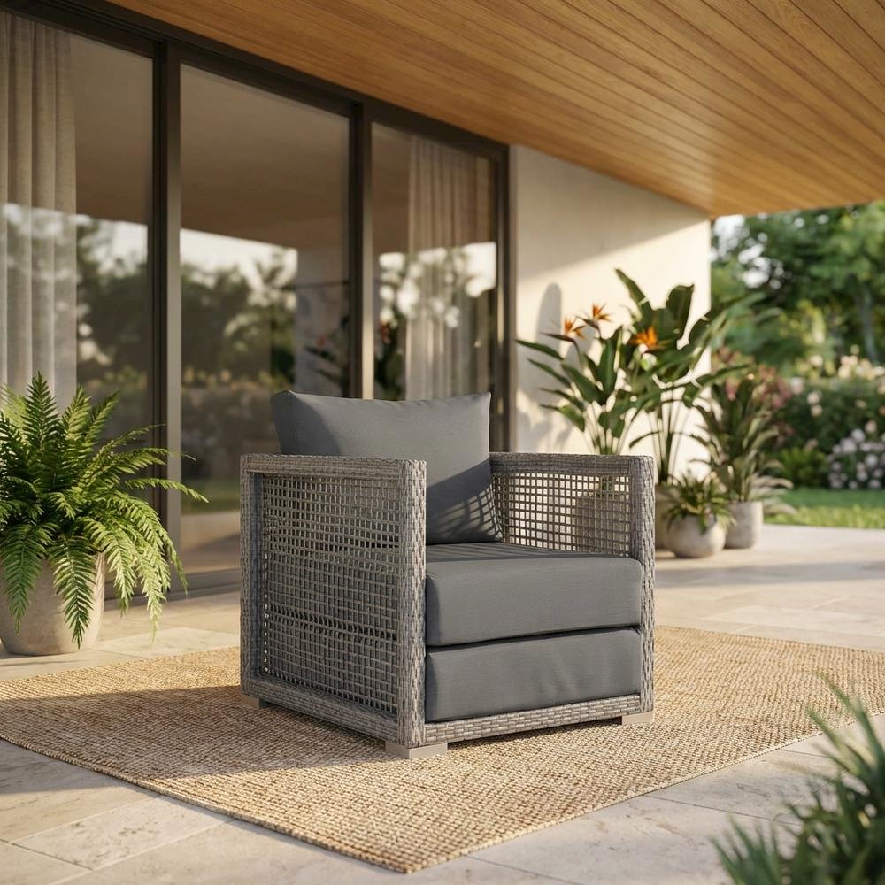 Woven Rattan Outdoor Patio Armchair With Sturdy Frame For Garden Use. Picture 2