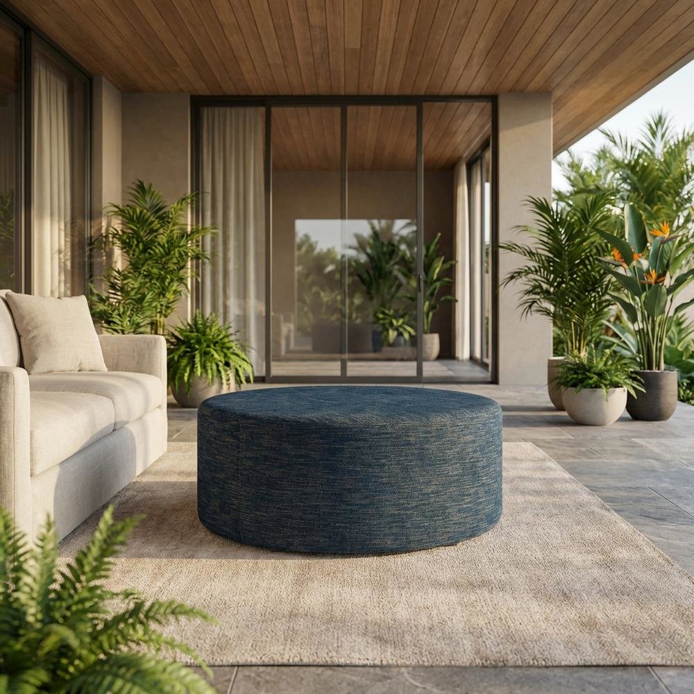 Outdoor Woven Fabric Ottoman in Heathered Finish with Comfortable Upholstery. Picture 2