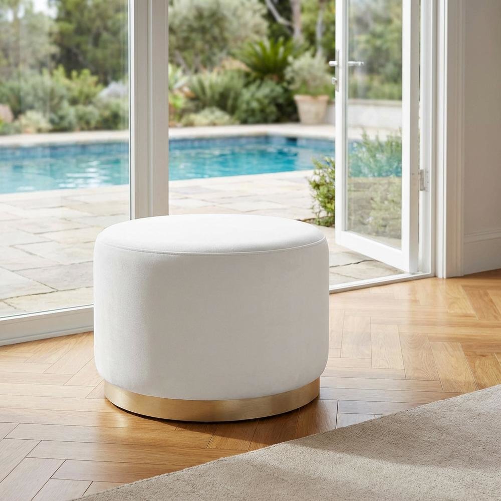 Round Performance Velvet Ottoman With Versatile Use For Living Spaces. Picture 3