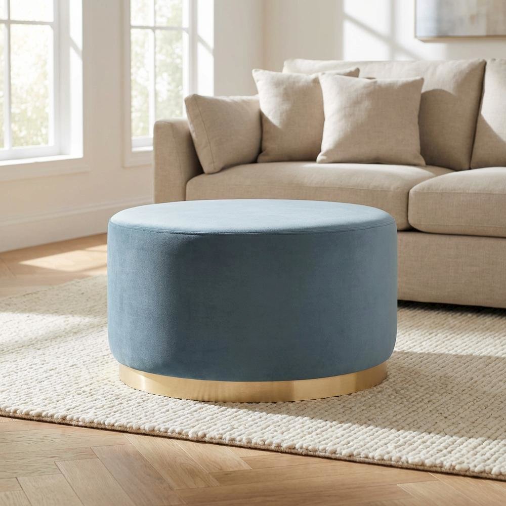 Velvet Upholstered Ottoman with Performance Finish for Outdoor Use. Picture 3