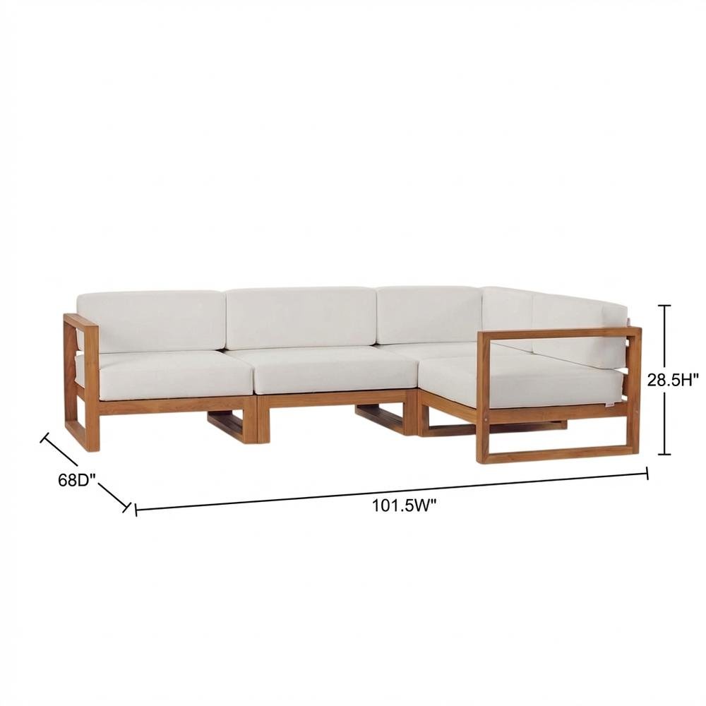 Outdoor Teak Wood Sectional Sofa Set with Cushioned Seating for Patio Lounge. Picture 7