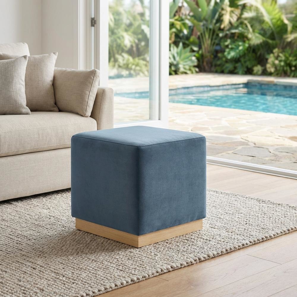 Square Upholstered Ottoman In Performance Velvet With Modern Design. Picture 3