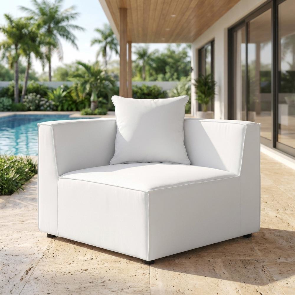 Outdoor Patio Upholstered Sectional Sofa Corner Chair, Armrests, Cushioned Seat. Picture 3