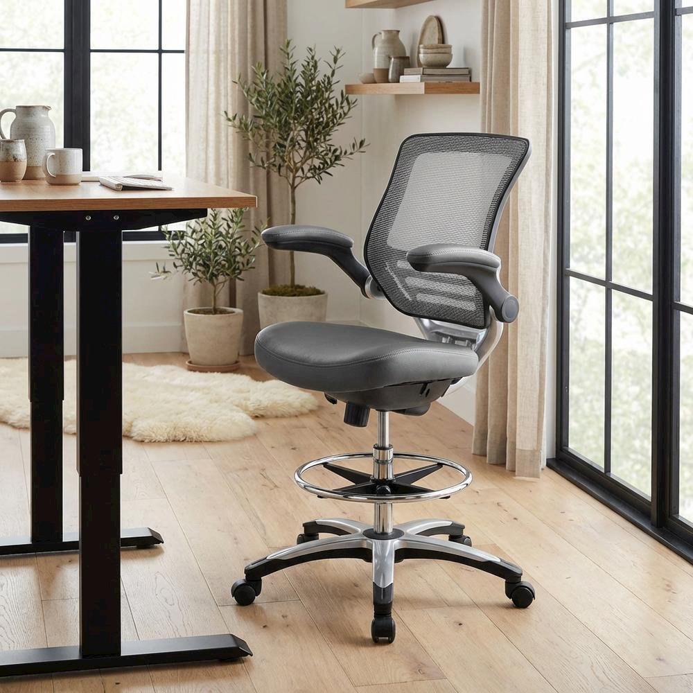 Plastic Task Drafting Chair with Armrests and Adjustable Height. Picture 4