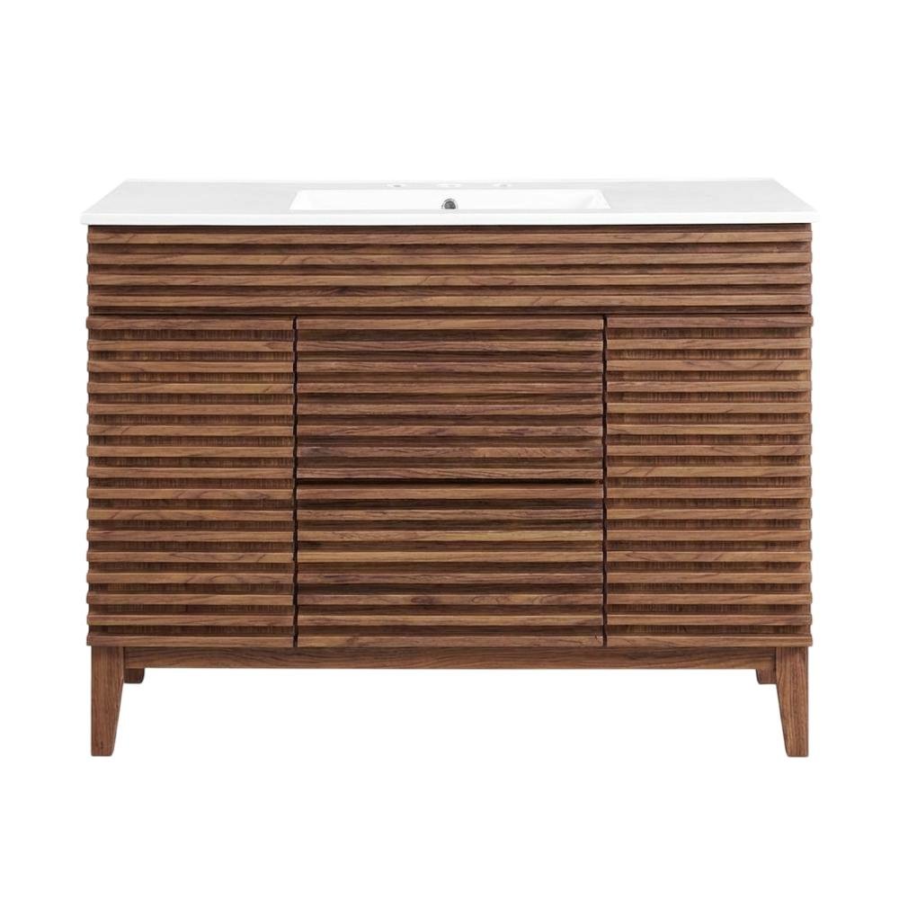 Walnut White 48-Inch Floor-Mount Single Sink Bathroom Vanity. Picture 4