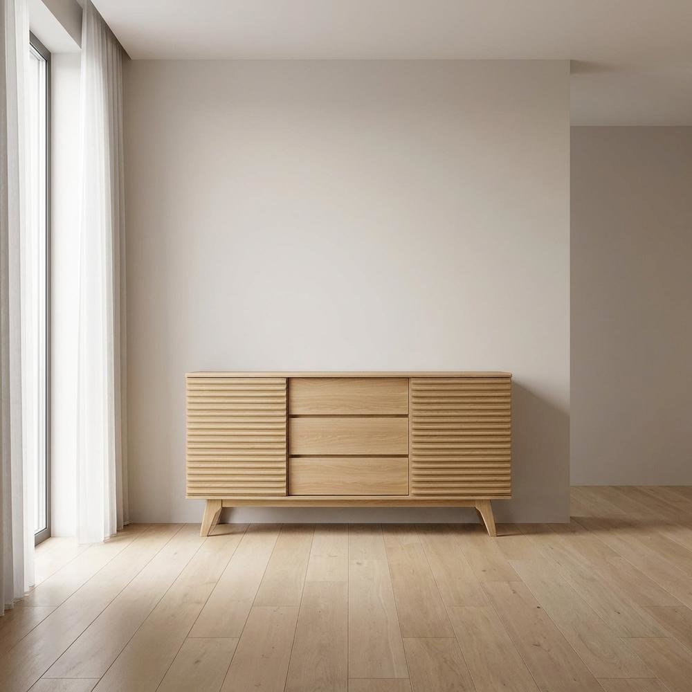 Wooden Sideboard Buffet Cabinet with Storage for Dining Room, Oak. Picture 3