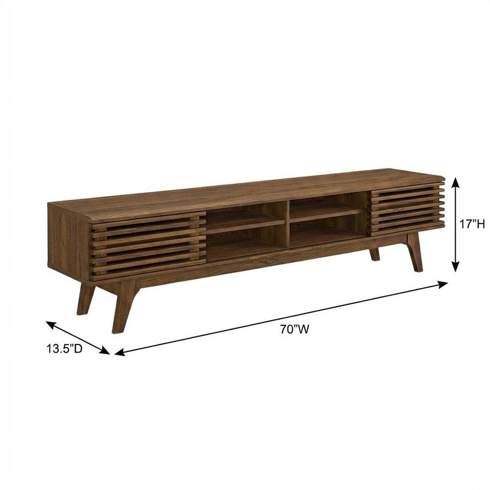 Brown wood entertainment center with spacious TV stand and sleek design. Picture 7