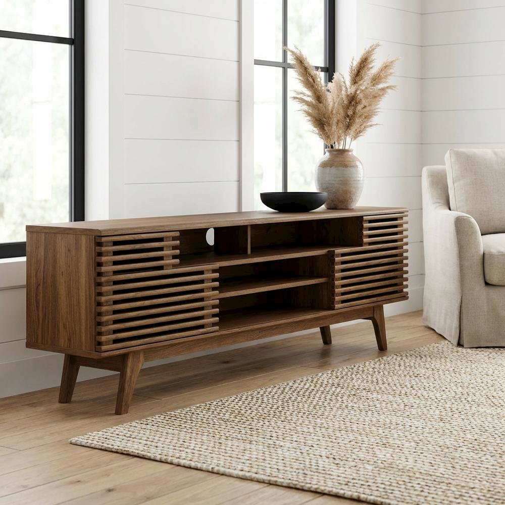 Brown Wood TV Console with Spacious Surface and Modern Design. Picture 2