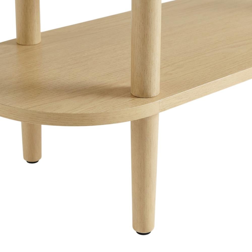 Brown wood TV stand with solid mango construction and oval design. Picture 6