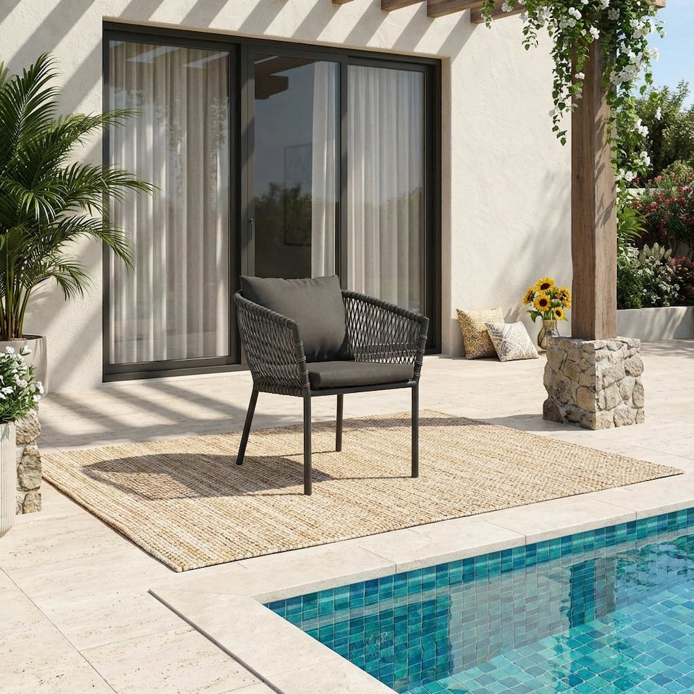 Outdoor Patio Dining Armchair With Cushioned Seat And Armrests. Picture 2