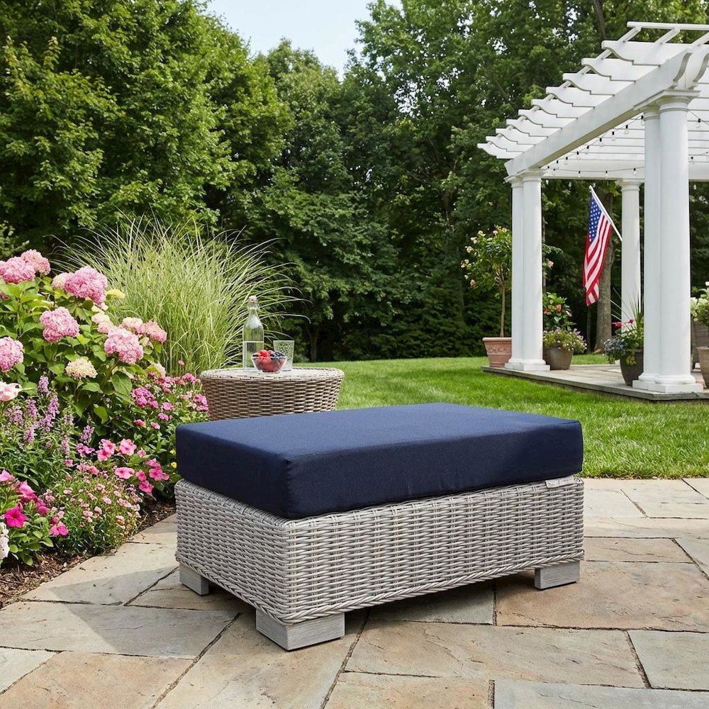 Outdoor Patio Wicker Rattan Ottoman With Cushioned Top And Sturdy Frame. Picture 3