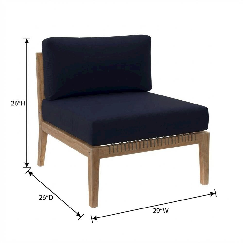 Teak Wood Outdoor Lounge Chair With Cushions And Armless Design. Picture 7