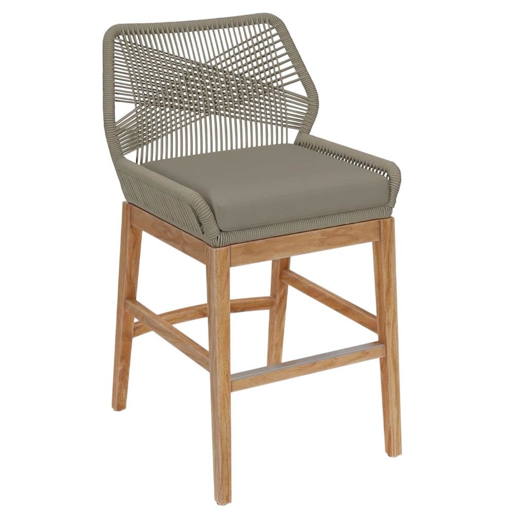 Teak, Rope Outdoor Counter Stool, Weather-Resistant Material, Patio Use. Picture 1