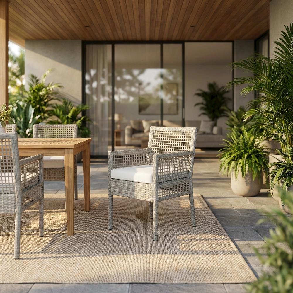 Outdoor Patio Rattan Wicker Dining Armchair With Cushioned Seat. Picture 2