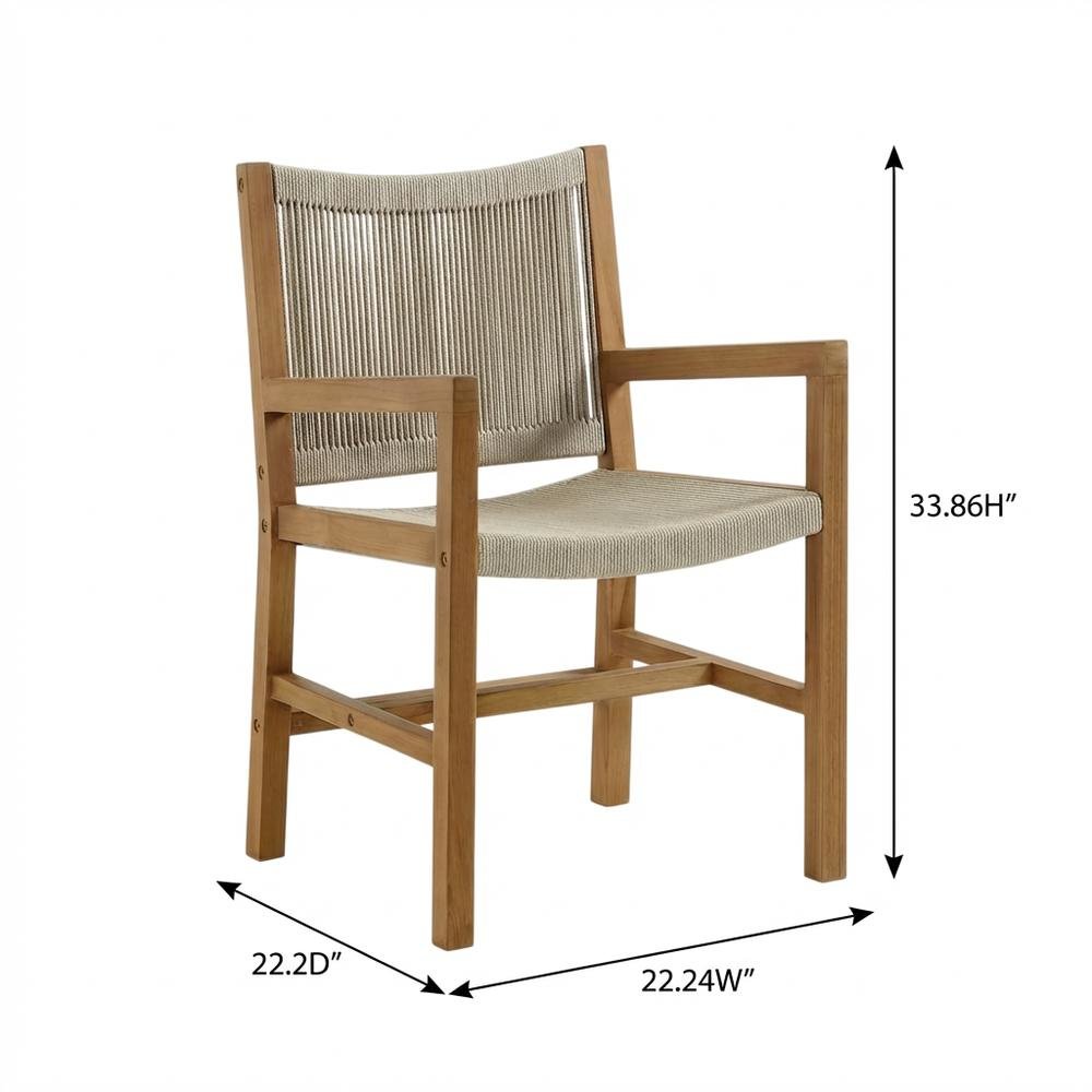 Outdoor Dining Armchairs Set Of 2 With Teak And Rope Detailing. Picture 7
