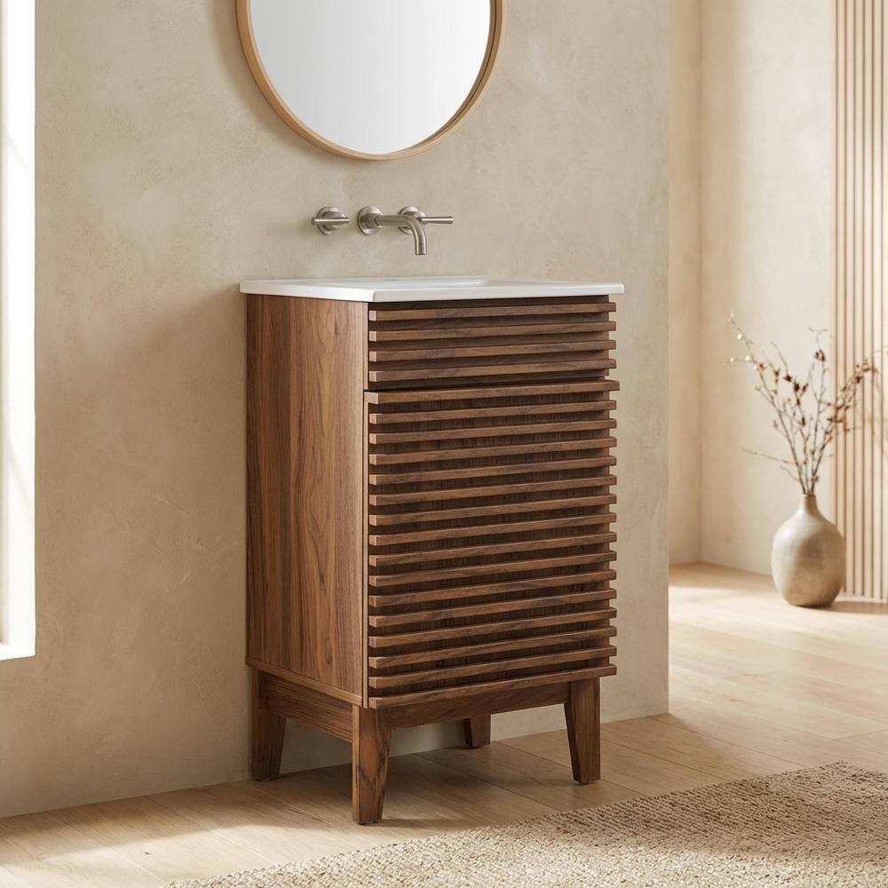 Walnut White 18-Inch Floor-Mount Bathroom Vanity Cabinet with Sink. Picture 2
