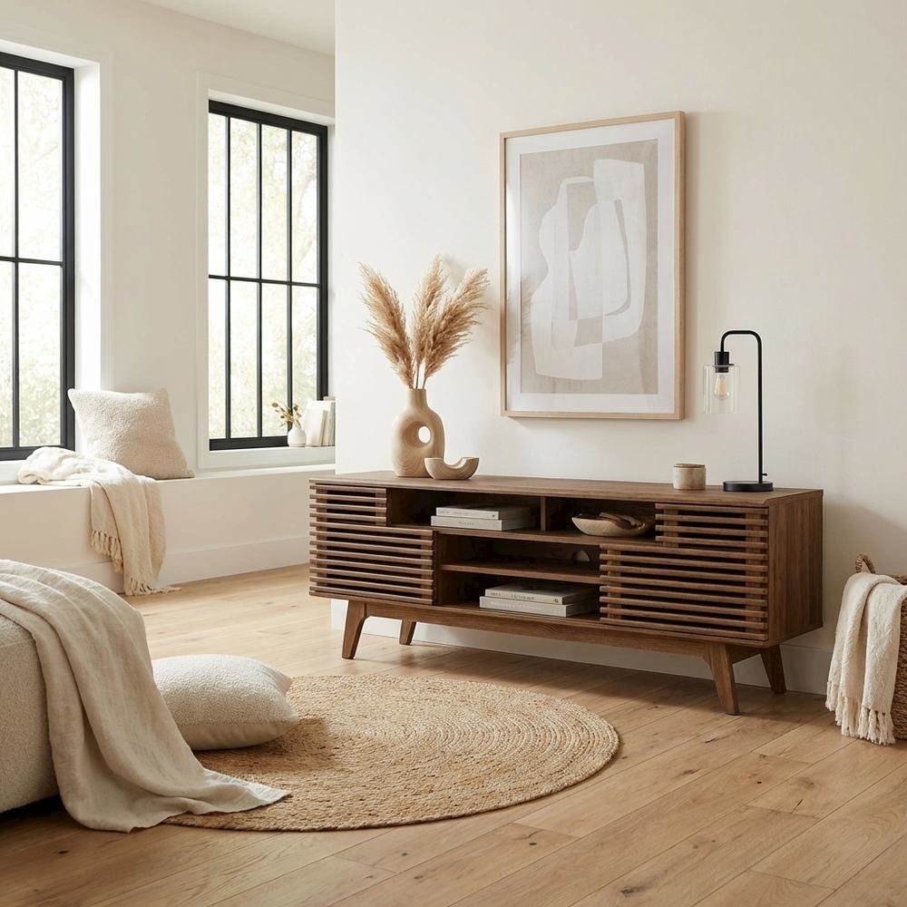 Brown Wood TV Console with Spacious Surface and Modern Design. Picture 3