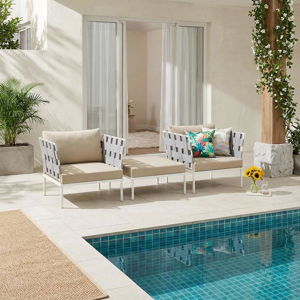 Outdoor Patio Aluminum Sectional Sofa Set With 3 Pieces, Durable Design. Picture 2