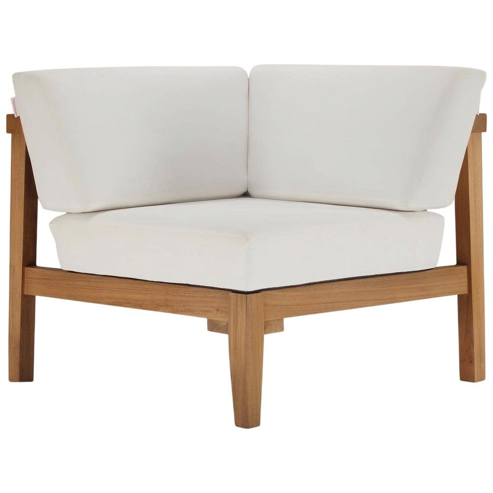 Outdoor Patio Teak Wood Corner Chair With Comfortable Backrest. Picture 1