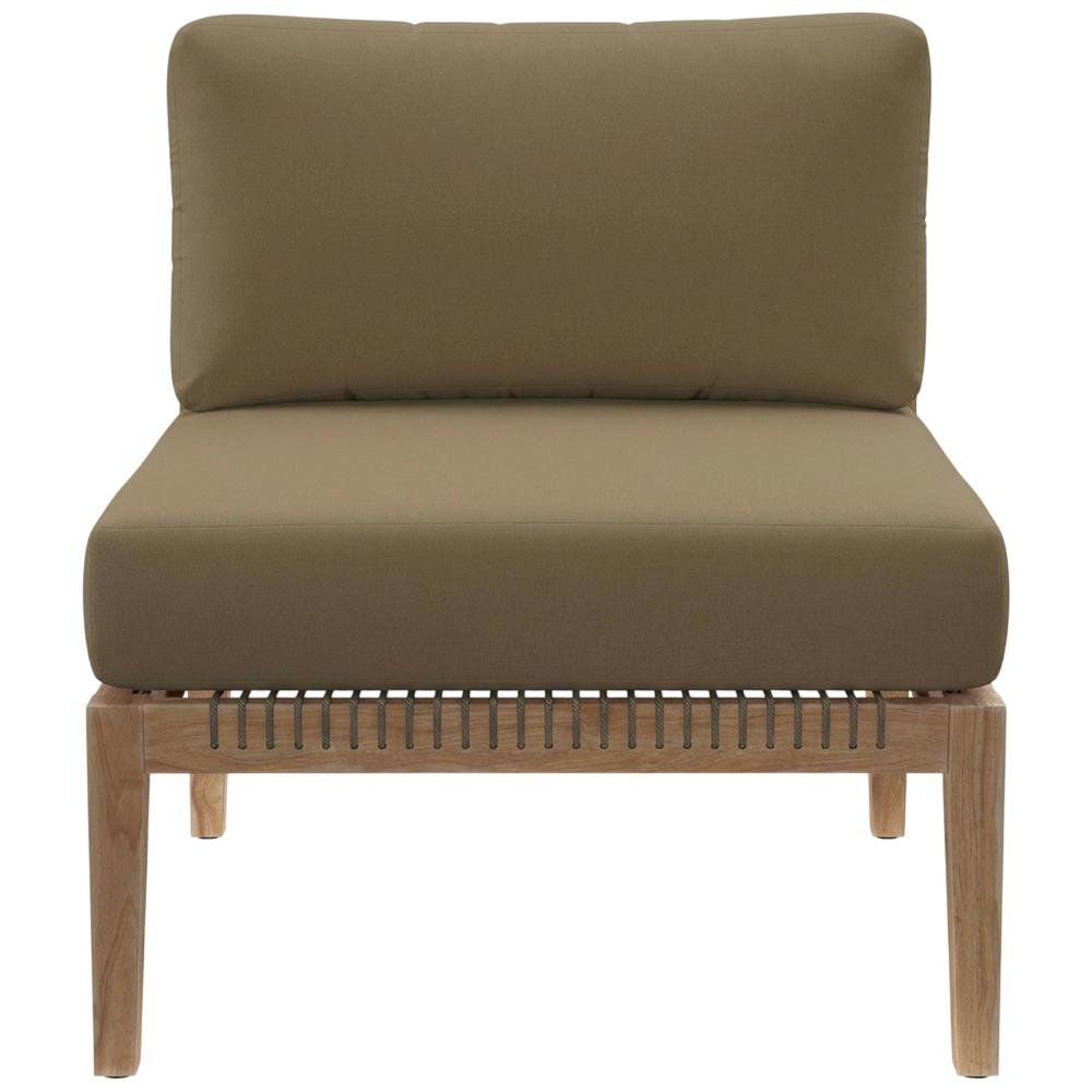 Teak Wood Outdoor Lounge Chair With Armless Design And Cushioned Seat. Picture 4