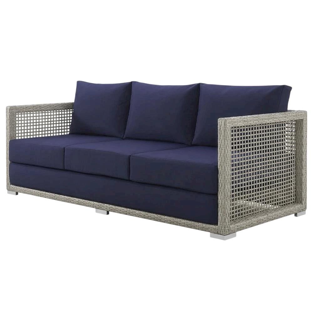 Modern Outdoor Sofa With Armrests, Weather-Resistant Fabric, And Plush Cushions. Picture 1