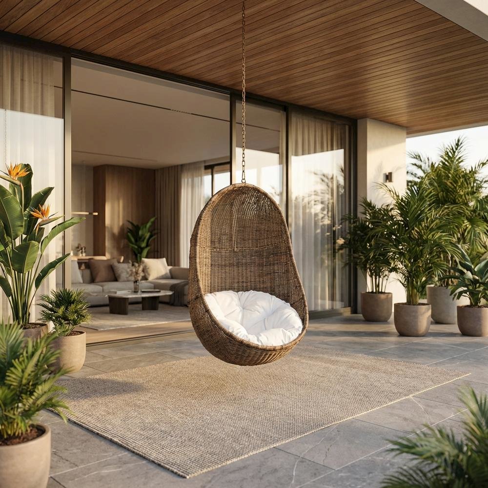 Relaxing outdoor swing chair with comfortable seating for patio use. Picture 2