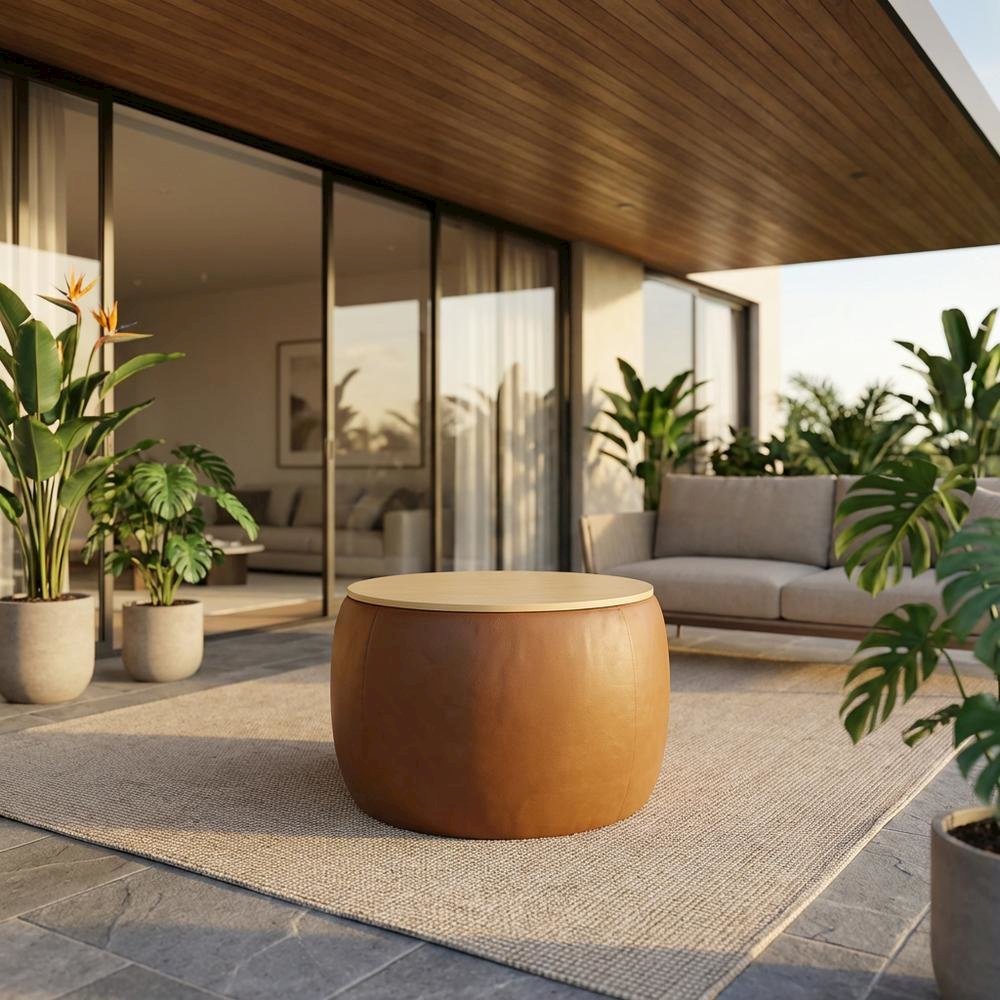 Vegan Leather Storage Ottoman, Neutral Color with Spacious Seat, Durable. Picture 2