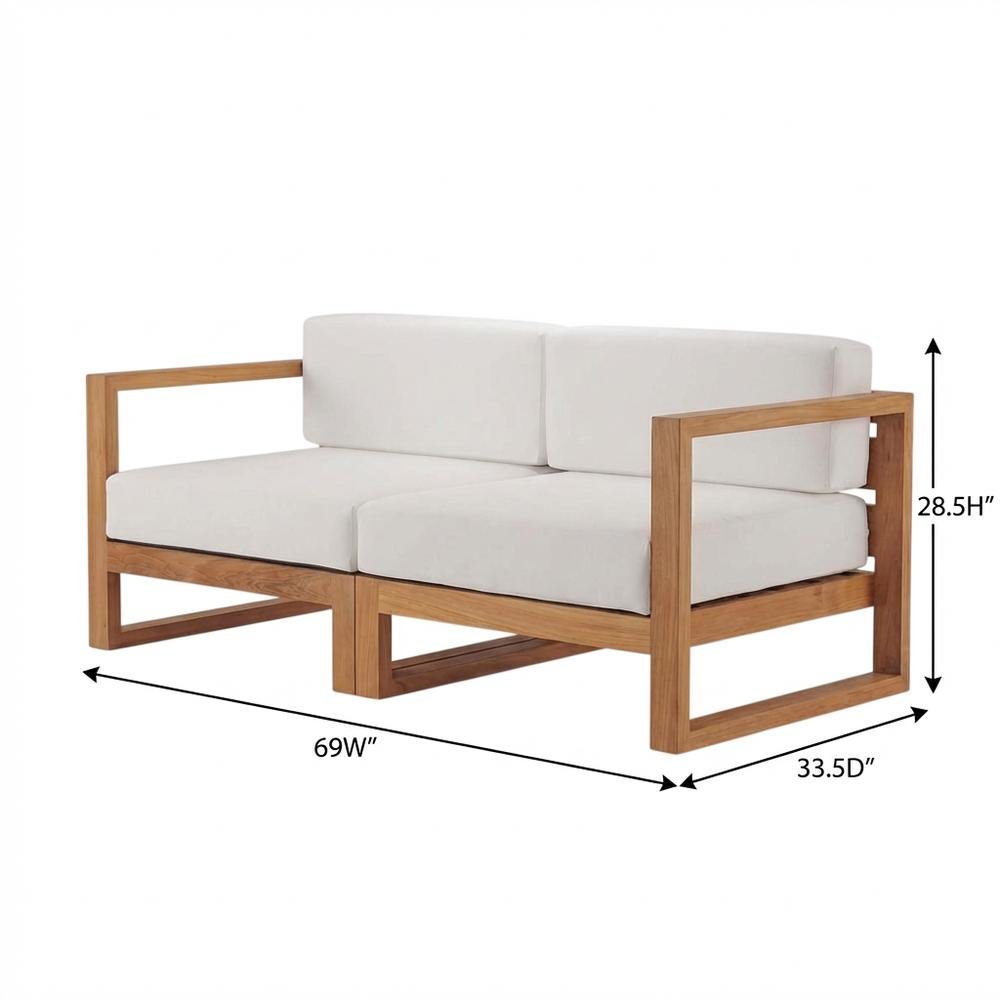 Outdoor Patio Teak Wood Sectional Sofa Loveseat with Armrests. Picture 7