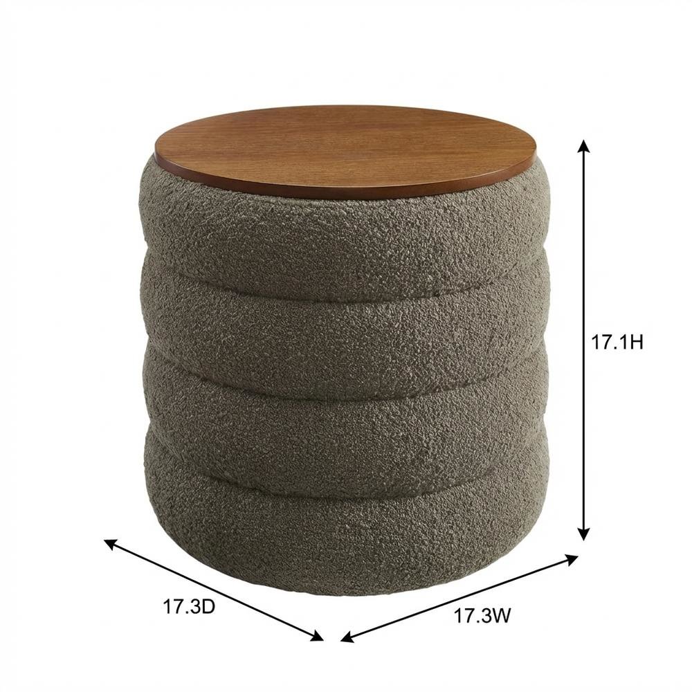 Round Boucle Fabric Storage Ottoman in Neutral Color for Indoor or Outdoor Use. Picture 7