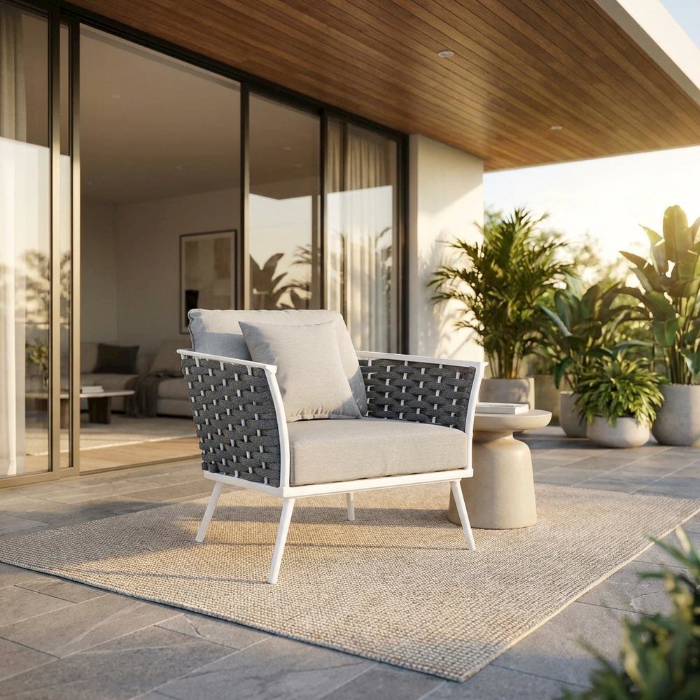 Aluminum Outdoor Patio Armchair With Cushioned Seat And Armrests. Picture 2