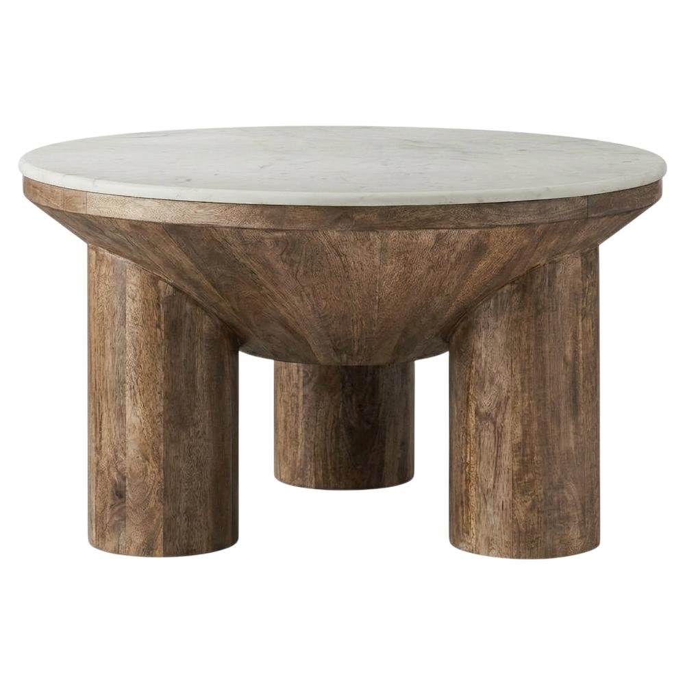 Wood Coffee Table with Marble Top, 33-Inch Round, Modern Design. Picture 4