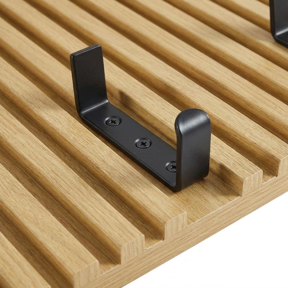 Brown Fluted Coat Rack Panel, Upper Shelf, Modern Entryway Hooks. Picture 5
