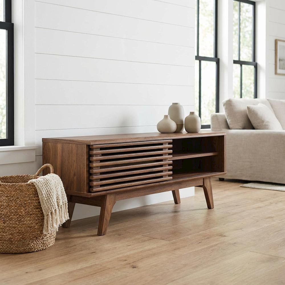 Wooden brown TV stand with 48-inch width and sleek design. Picture 2