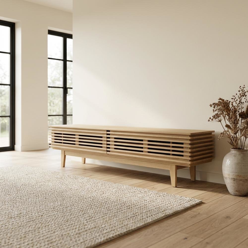 Brown wood TV stand with sleek design and sturdy construction. Picture 3