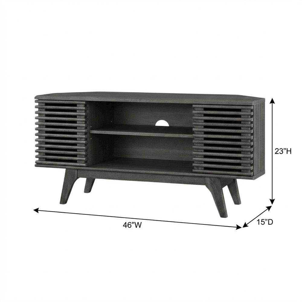 Gray wood corner TV stand with sleek design and sturdy construction. Picture 7