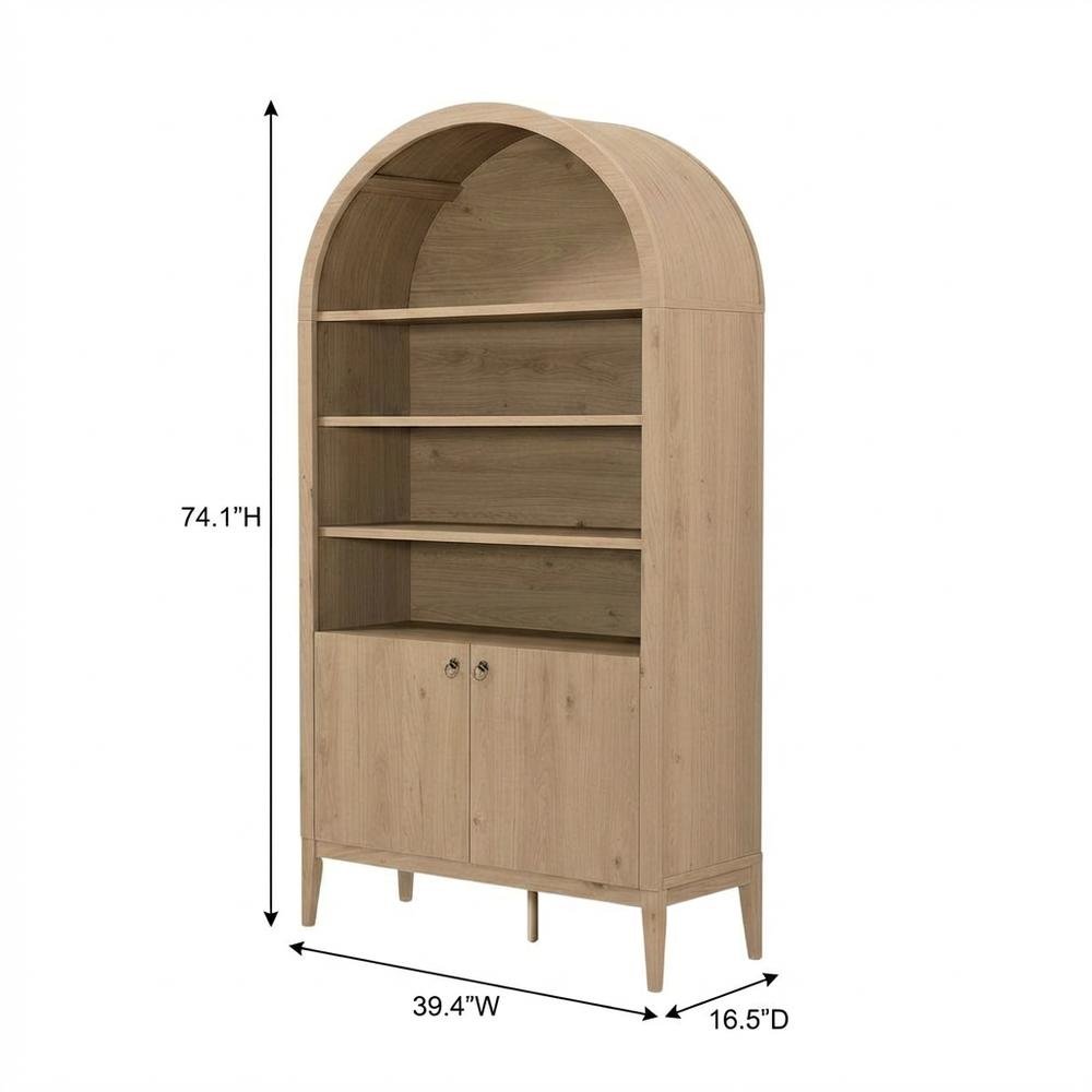 Brown display cabinet, arched design, engineered wood construction, versatile. Picture 7