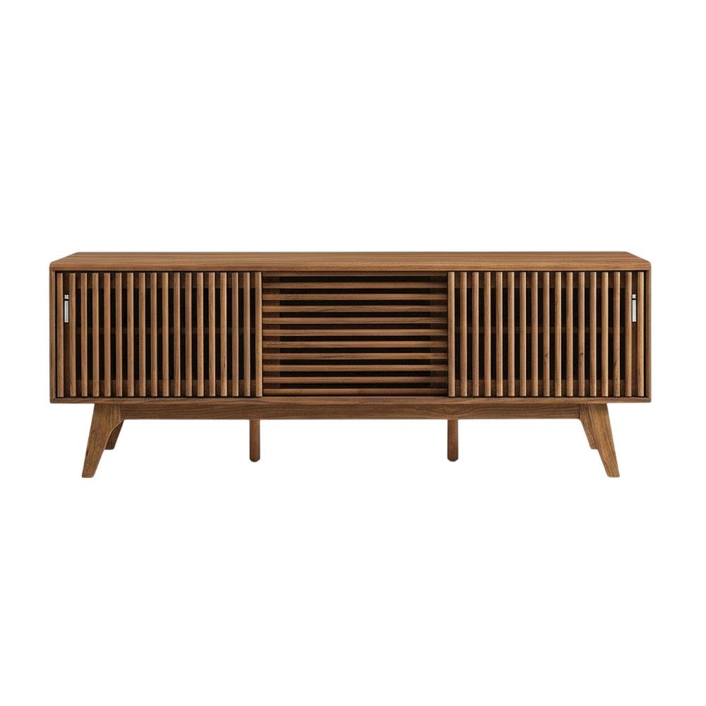 Brown wood TV stand with sleek design and versatile storage solution. Picture 4