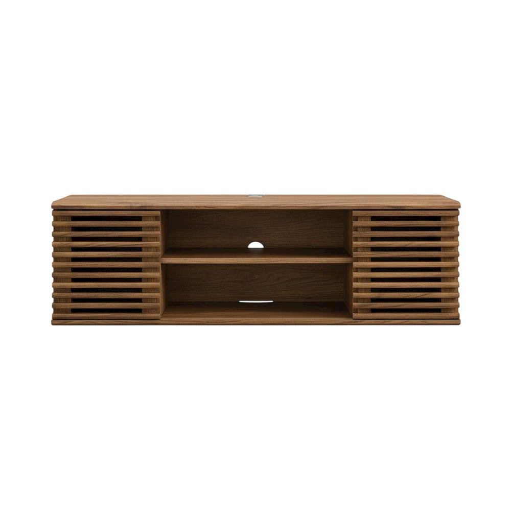 Wooden brown wall-mount TV console with sleek design and sturdy build. Picture 4