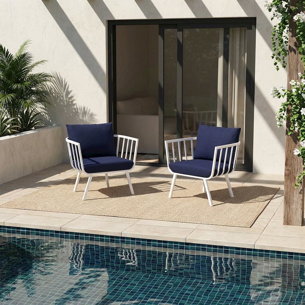 Outdoor Patio Aluminum Armchair Set Of 2 With Cushioned Seats And Armrests. Picture 2