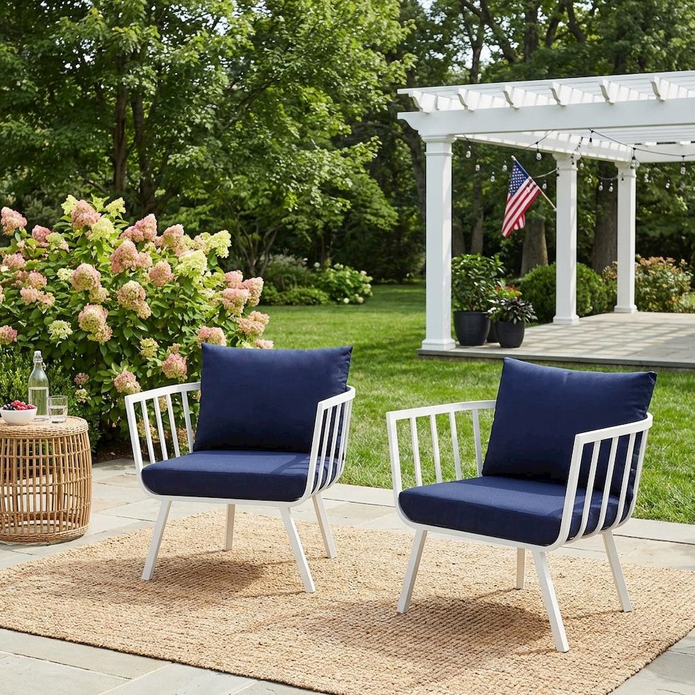 Outdoor Patio Aluminum Armchair Set Of 2 With Cushioned Seats And Armrests. Picture 3