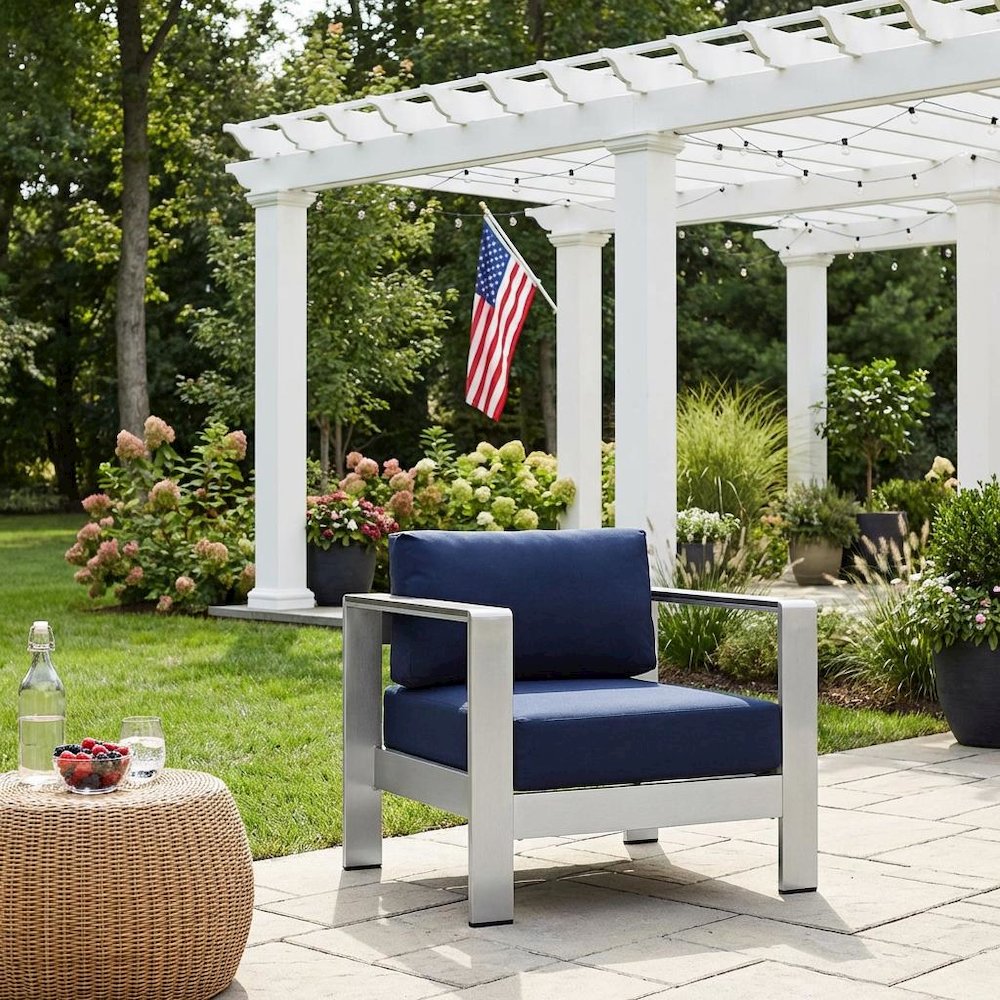 Outdoor Aluminum Armchair For Patio Lounge With Cushioned Seat. Picture 3