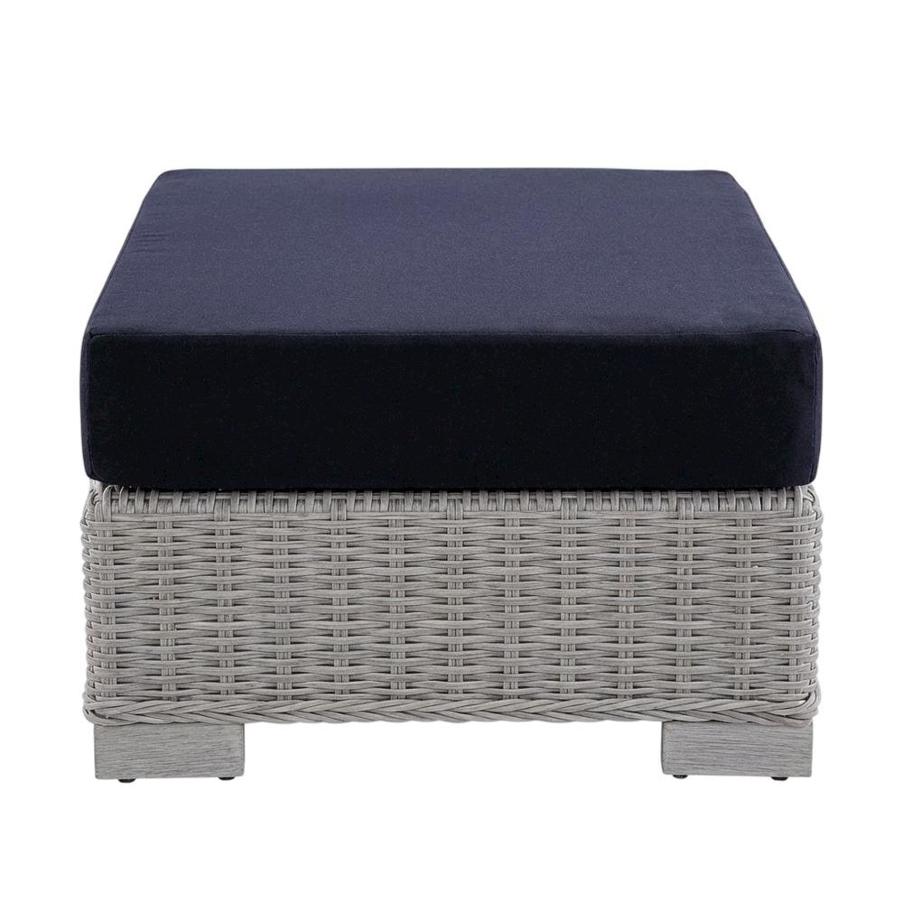 Outdoor Patio Wicker Rattan Ottoman With Cushioned Top And Sturdy Frame. Picture 4