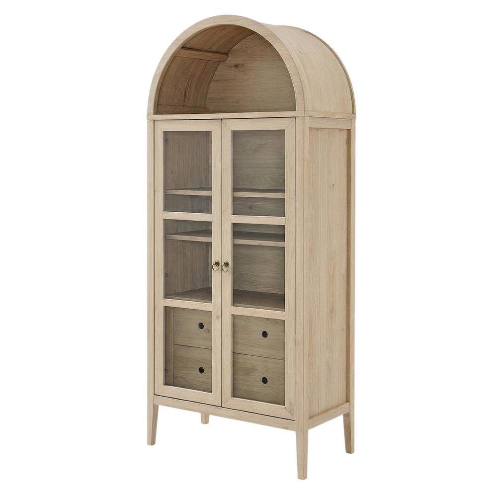 Tall Arched Storage Cabinet In Rustic Finish With Versatile Display And Storage. Picture 1