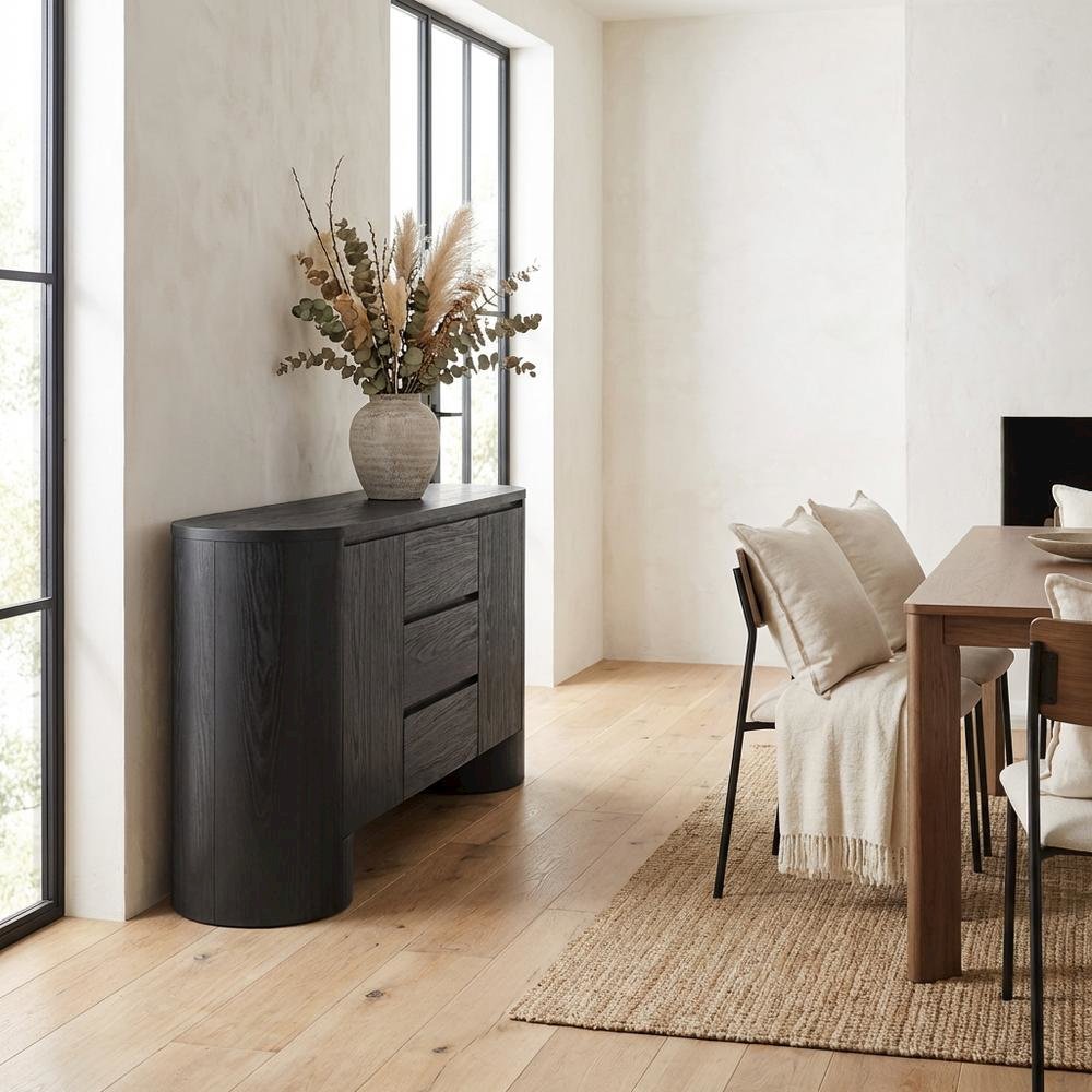 Rounded Sideboard Storage Cabinet In Classic Finish With Spacious Shelving. Picture 3