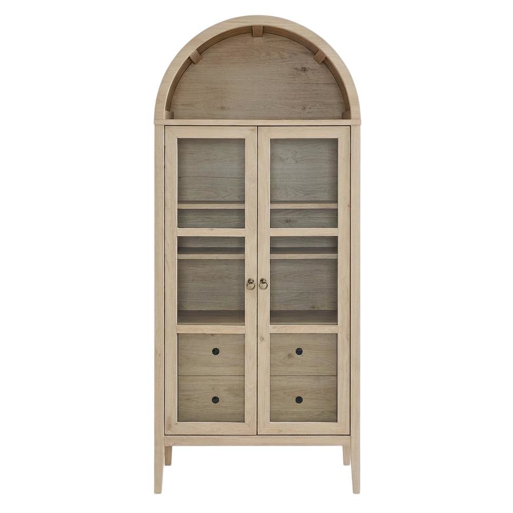 Tall Arched Storage Cabinet In Rustic Finish With Versatile Display And Storage. Picture 4