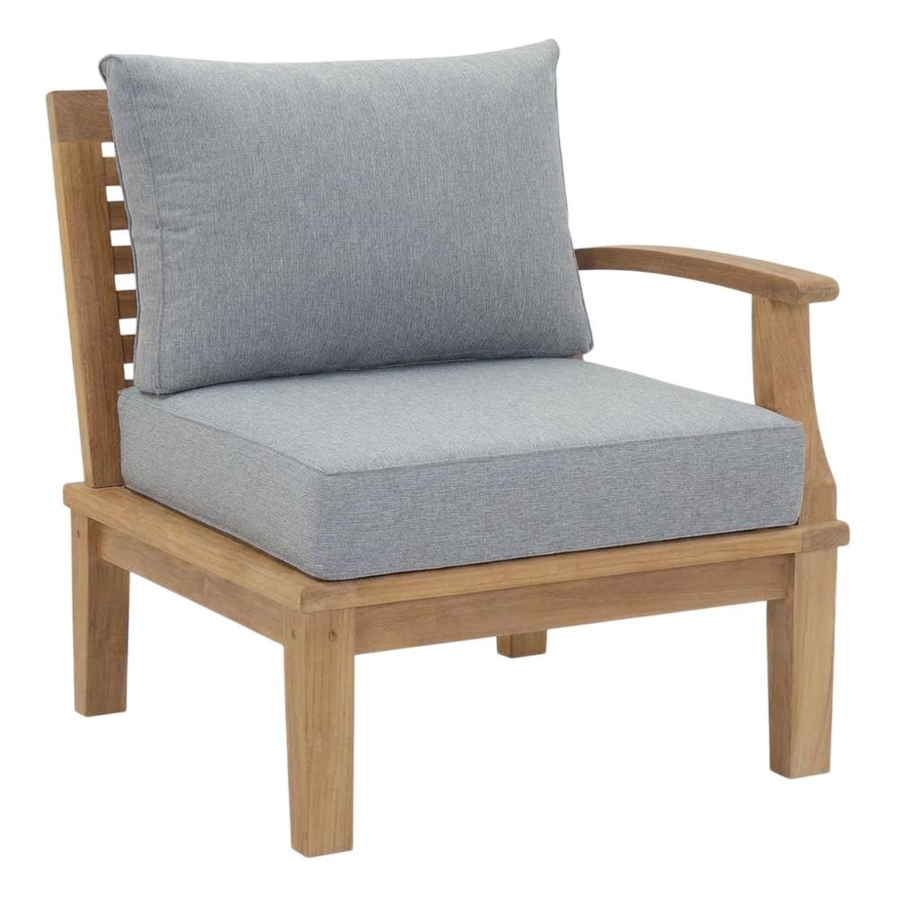 Teak Outdoor Left-Facing Sofa With Cushions And Armrests. Picture 1